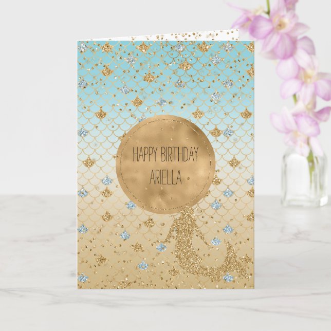 Glitzy Mermaid Blue Gold Sparkle Glitter Ombre     Card (Orchid)