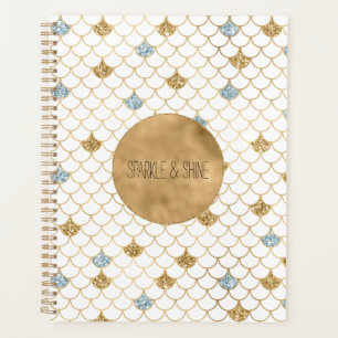 Glitzy Mermaid Blue Gold Sparkle Glitter Planner