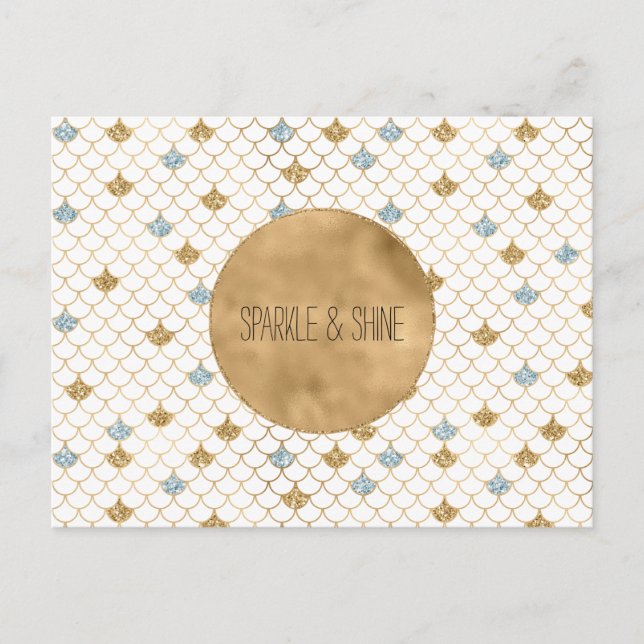 Glitzy Mermaid Blue Gold Sparkle Glitter Postcard (Front)