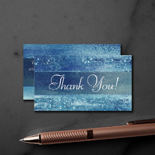 Glitzy Minimalist   Iridescent Blue Thank You Enclosure Card