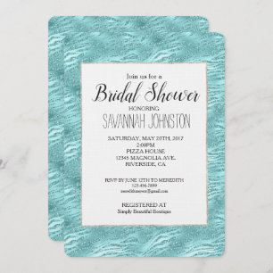 Glitzy Mint Zebra Print  Bridal Shower Invitation