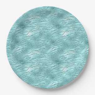 Glitzy Mint Zebra Print Paper Plates