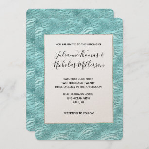 Glitzy Mint Zebra Print Wedding Invitation