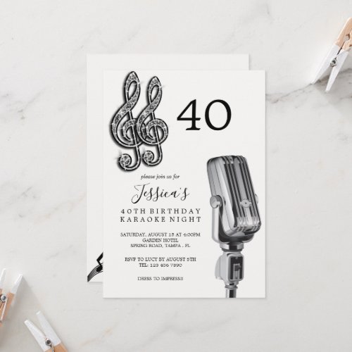 Glitzy Music Note  Microphone Karaoke Birthday Invitation