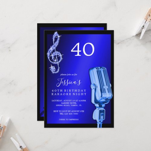 Glitzy Music Note  Microphone Karaoke Birthday Invitation