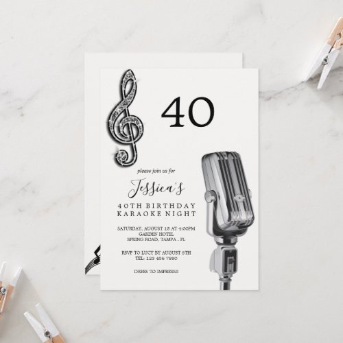 Glitzy Music Note  Microphone Karaoke Birthday Invitation