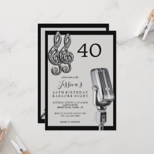 Glitzy Music Note & Microphone Karaoke Birthday Invitation