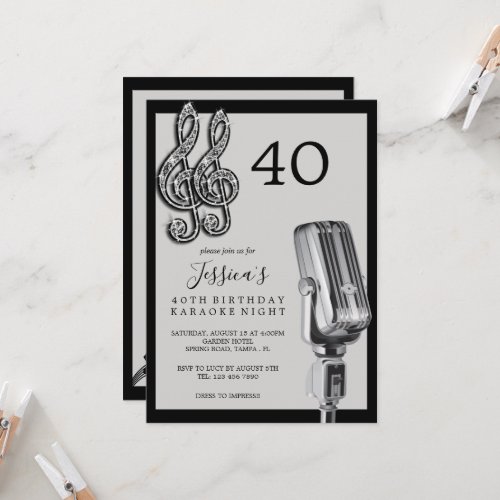 Glitzy Music Note  Microphone Karaoke Birthday Invitation