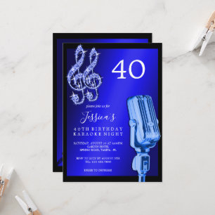 Glitzy Music Note & Microphone Karaoke Birthday Invitation