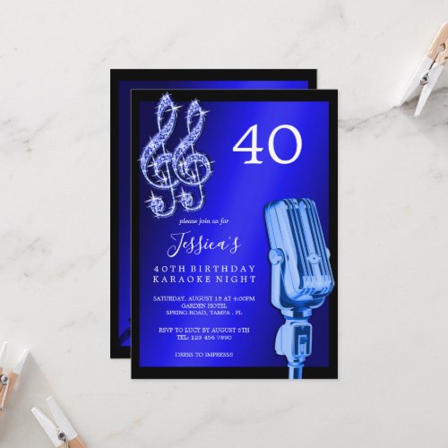 Glitzy Music Note  Microphone Karaoke Birthday Invitation