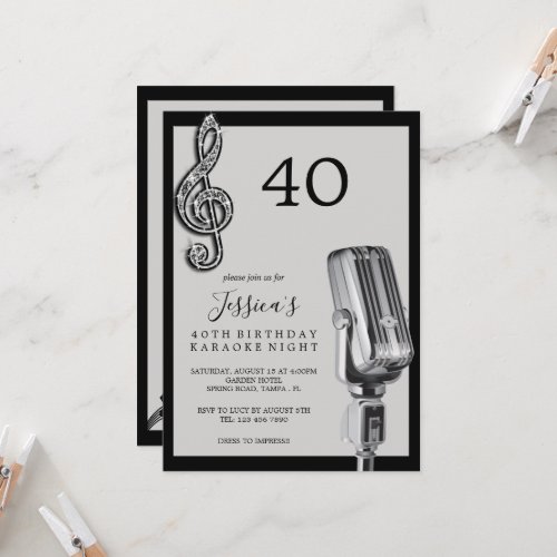 Glitzy Music Note  Microphone Karaoke Birthday Invitation