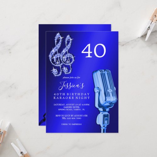 Glitzy Music Note  Microphone Karaoke Birthday Invitation