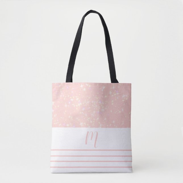 Glitzy Peach Monogrammed Tote Bag (Front)