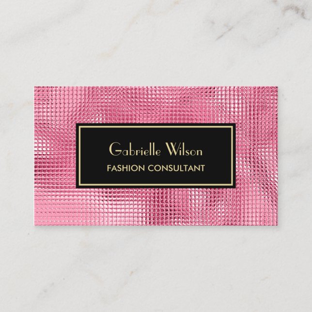 Glitzy Pink FAUX Sequin Pattern Fashion Consultant Business Card (Front)