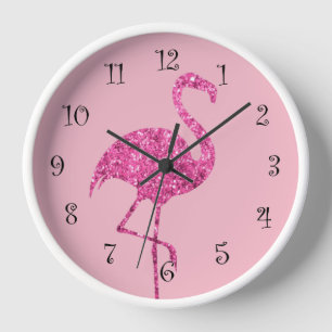 Glitzy Pink Flamingo Wall Decor Clock