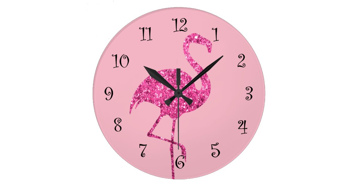 Glitzy Pink Flamingo Wall Decor Large Clock Zazzle Com