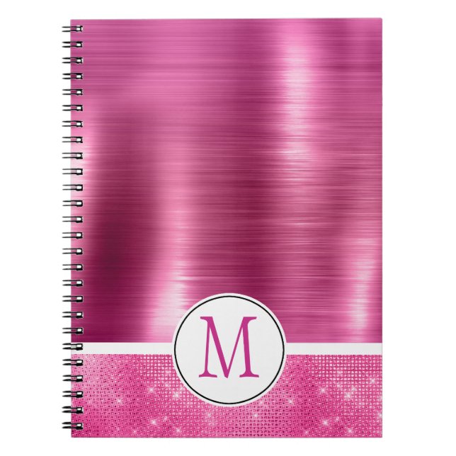 Glitzy Pink Glam Sparkle Monogram Notebook (Front)