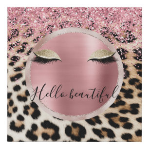 Glitzy Pink Glitter Gold Eyelashes Leopard     Faux Canvas Print