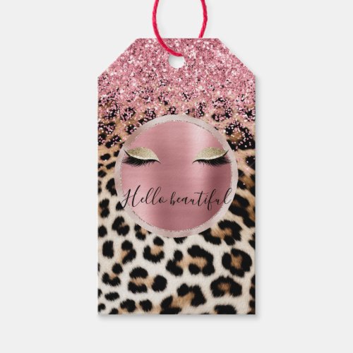 Glitzy Pink Glitter Gold Eyelashes Leopard     Gift Tags