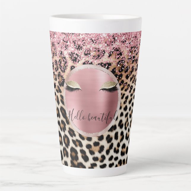 Glitzy Pink Glitter Gold Eyelashes Leopard     Latte Mug (Front)