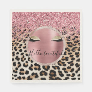 Glitzy Pink Glitter Gold Eyelashes Leopard Napkins