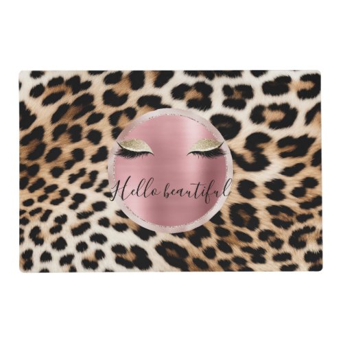 Glitzy Pink Glitter Gold Eyelashes Leopard     Placemat