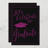 Glitzy Pink Glitter Photo Graduation Invitation (Front/Back)