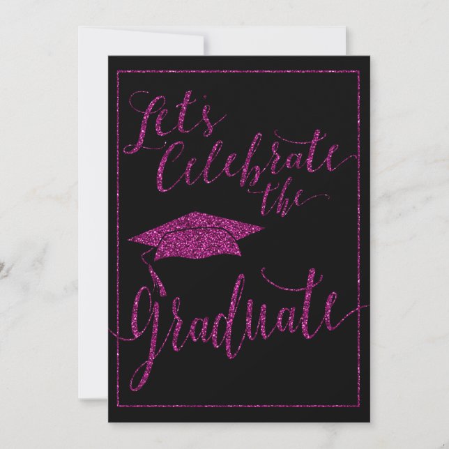 Glitzy Pink Glitter Photo Graduation Invitation (Front)