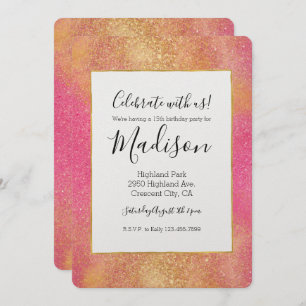 Glitzy Pink Gold Sparkle and Shine Birthday Invitation
