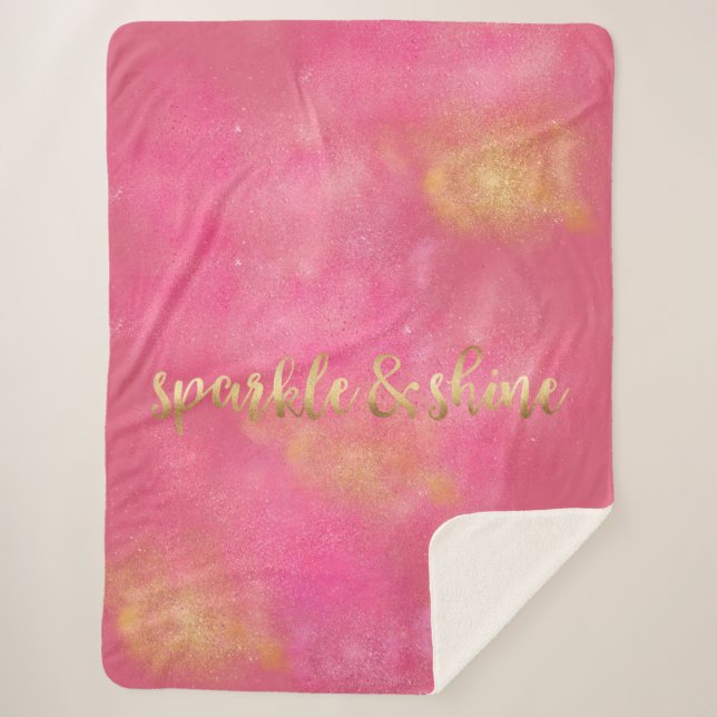 Glitzy Pink Gold Sparkle and Shine Sherpa Blanket (Front)
