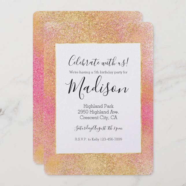 Glitzy Pink Gold Sparkle Invitation (Front/Back)