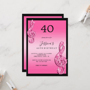 Glitzy Pink Music Notes Birthday Invitation