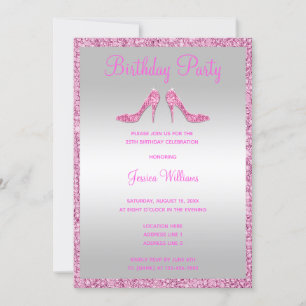Glitzy Pink Sequins & Stilettos 25th Birthday Invitation