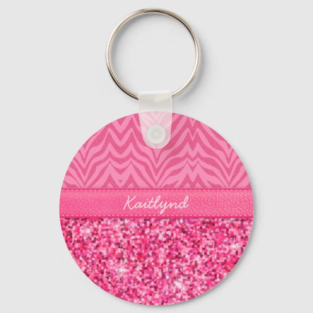 Glitzy Pink Zebra Keychain (Front)