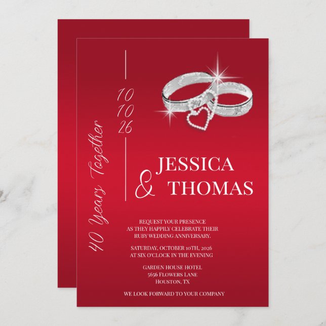 Glitzy Posh 40th Ruby Wedding Anniversary Invitation (Front/Back)