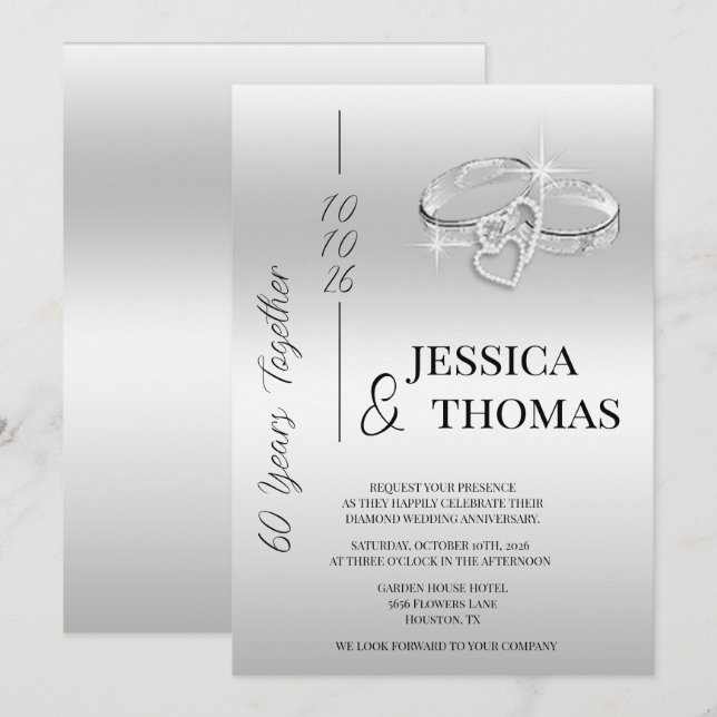 Glitzy Posh 60th Diamond Wedding Anniversary Invitation (Front/Back)