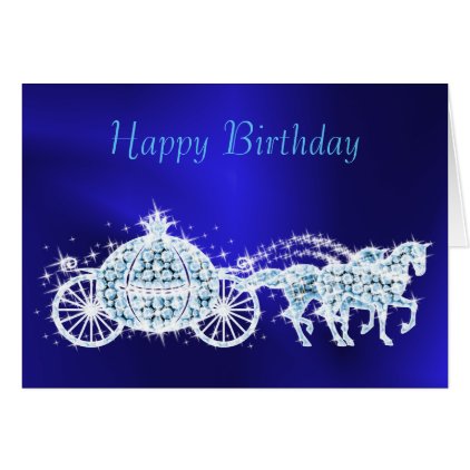 Glitzy Princess Blue Coach &amp; Horses Birthday Card