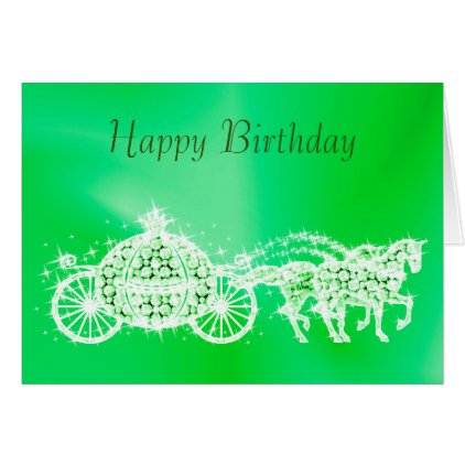 Glitzy Princess Green Coach &amp; Horses Birthday Card