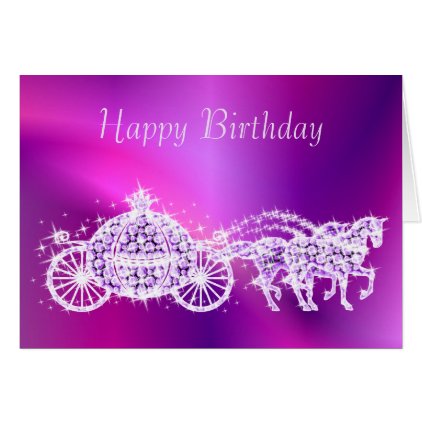 Glitzy Princess Purple Coach &amp; Horses Birthday Card