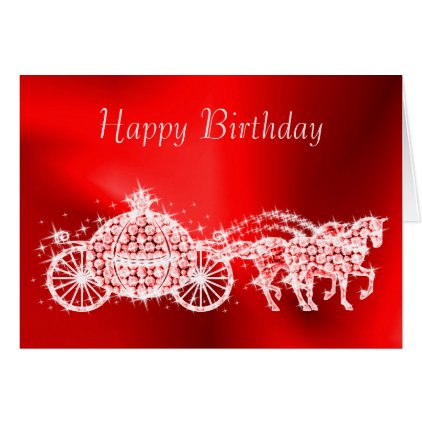 Glitzy Princess Red Coach &amp; Horses Birthday Card