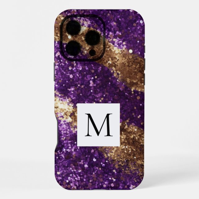 Glitzy Purple Gold Glitter Monogram  Iphone Case (Back)
