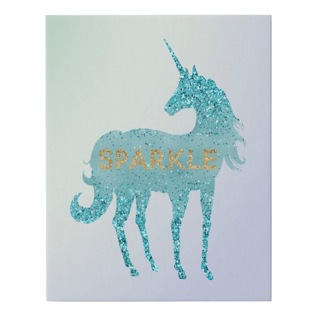 Glitzy Purple Lilac Mint Aqua Sparkle Unicorn     Faux Canvas Print (Front)