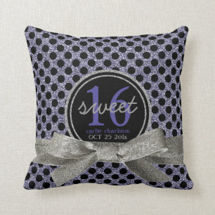 Glitzy Purple Polkadots Personalized Sweet 16 Throw Pillow