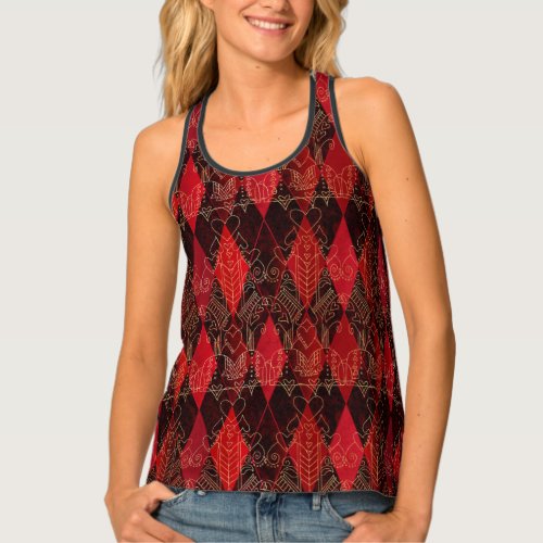 Glitzy Queen of Hearts Harlequin Red Black White Tank Top