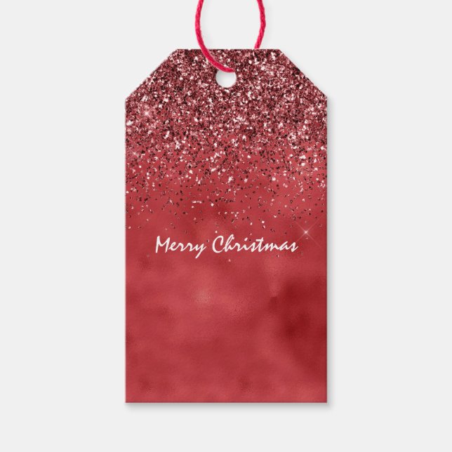 Glitzy Red Glitter Sparkle Gift Tags (Front)