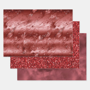 Glitzy Red Ombre Marble Wrapping Paper Sheets