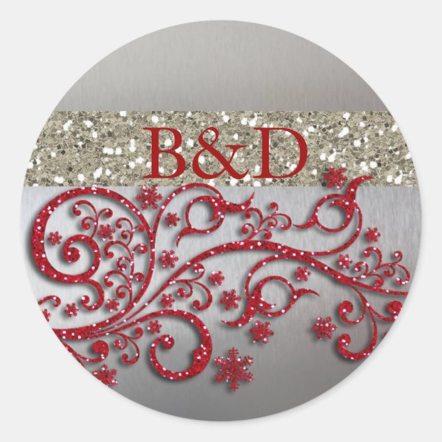 Glitzy Red Silver Glitter Personalized Seal (Front)