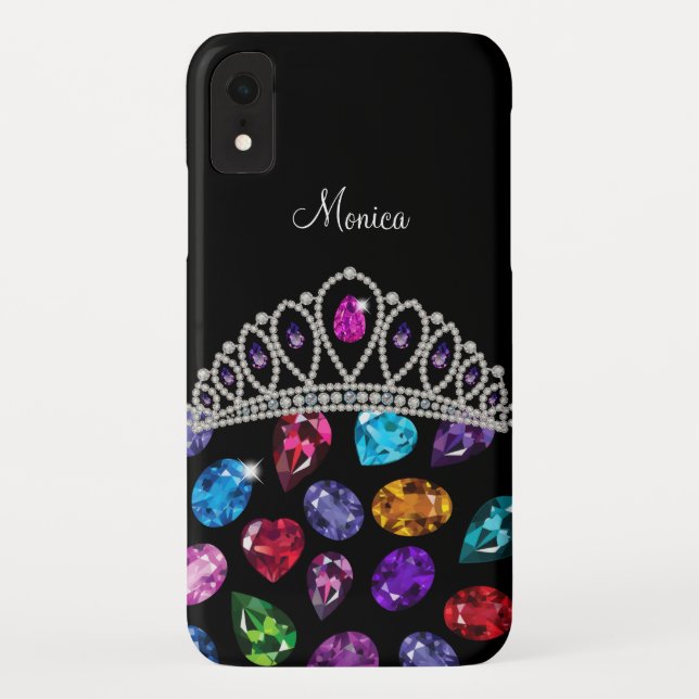 Glitzy Rhinestone Jewels Queen Crown Monogram Case-Mate iPhone Case (Back)