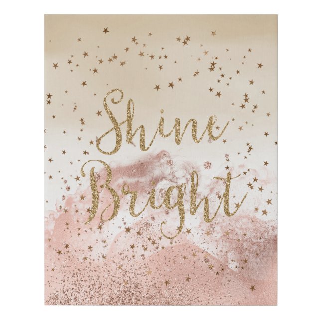 Glitzy Rose Cream Pink Sparkle Gold Glitter        Faux Canvas Print (Front)