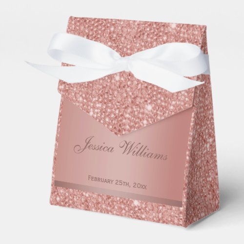 Glitzy Rose Gold Bow  Gem Birthday Party Favor Boxes